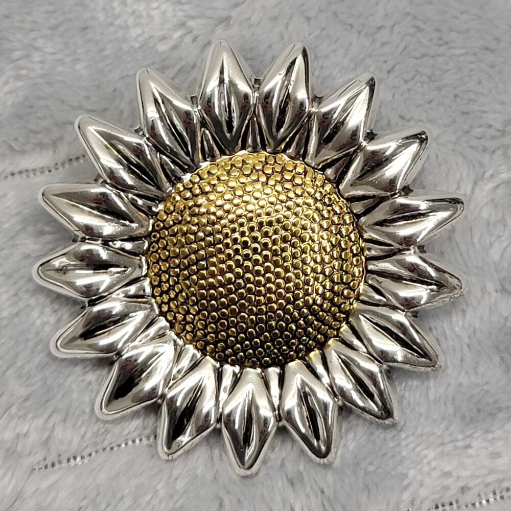 Vintage Best Signed Two Tone Silver Gold Sunflower Brooch Pin Pendant Jewelry